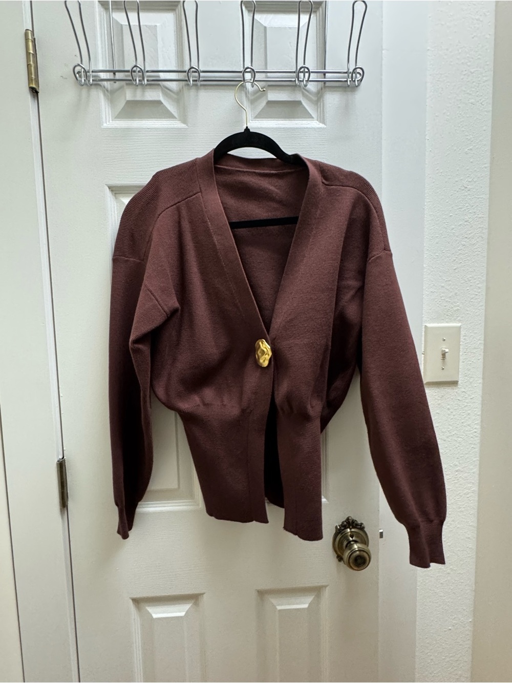 Commense Deep Brown V-Neck Single Button Cardigan